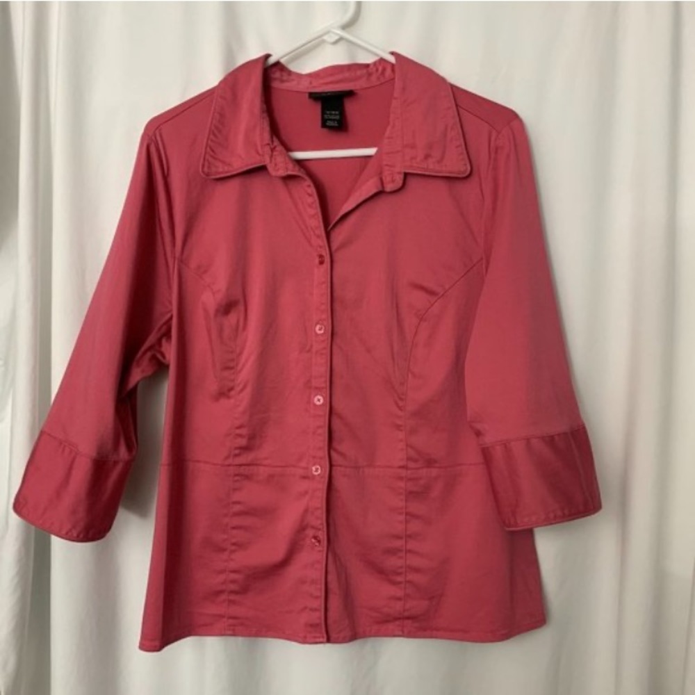Lane Bryant Blouse Woman’s 18-20 Button Down Elbow Sleeve Buttoned Cuff Pink Top